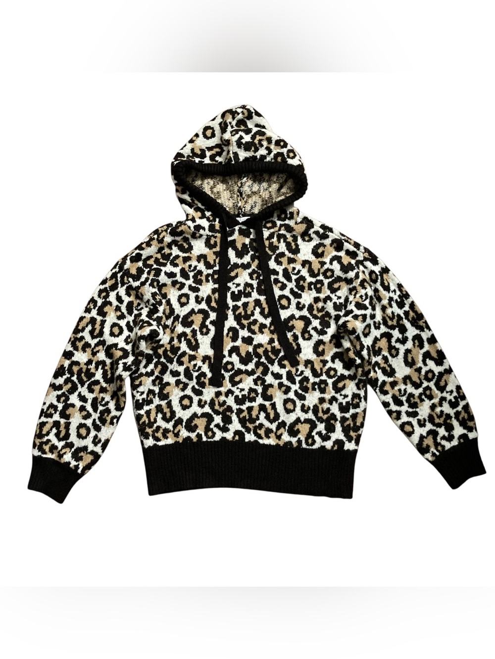 Nine West Leopard Print Hooded Knit Sweater Women’s Large